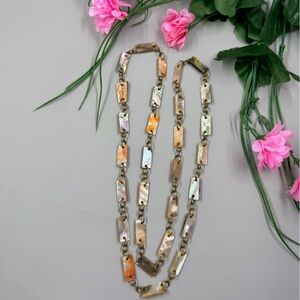 Genuine Orange and Pink Abalone Shell Rectangular Bead Vintage Necklace